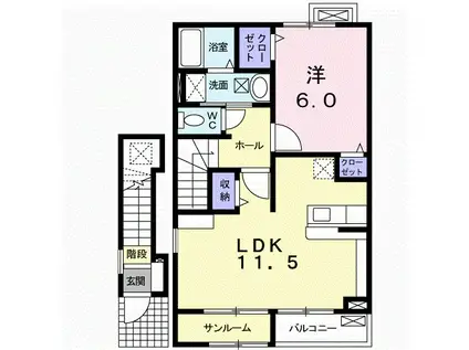 万葉線 米島口駅 徒歩7分 2階建 築16年(1LDK/2階)の間取り写真