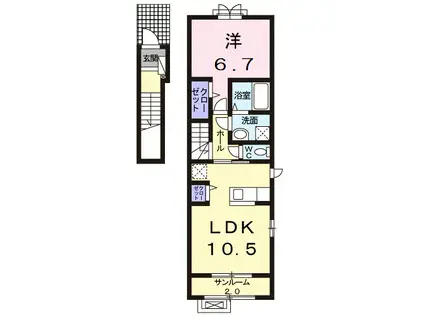 富山地鉄本線 越中荏原駅 徒歩27分 2階建 築13年(1LDK/2階)の間取り写真