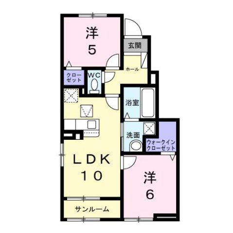 ディーテラス Ⅰ(2LDK/1階)の間取り写真