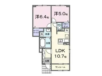 ディーテラス Ⅱ(2LDK/1階)の間取り写真