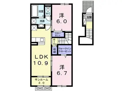高山本線 越中八尾駅 徒歩20分 2階建 築4年(2LDK/2階)の間取り写真