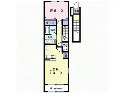 フェリスタ-(1LDK/2階)の間取り写真