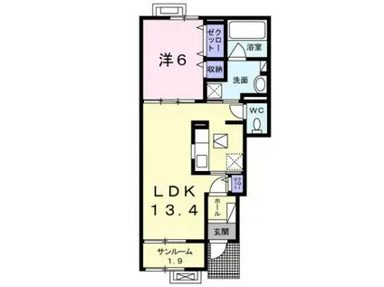富山地鉄本線 越中荏原駅 徒歩38分 2階建 築6年(1LDK/1階)の間取り写真