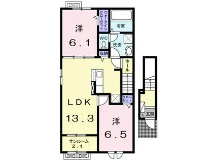 富山地鉄不二越上滝 小杉駅(地鉄) 徒歩2分 2階建 築2年(2LDK/2階)の間取り写真