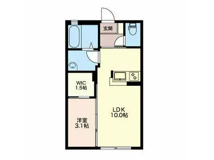 ブエノス中川(1LDK/1階)の間取り写真