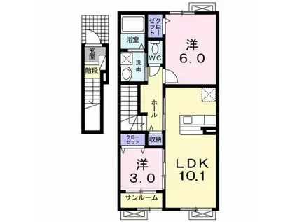 ユニゾンカミューⅠ(2LDK/2階)の間取り写真