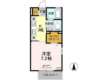 ファインコートⅢ B棟(1K/1階)の間取り写真