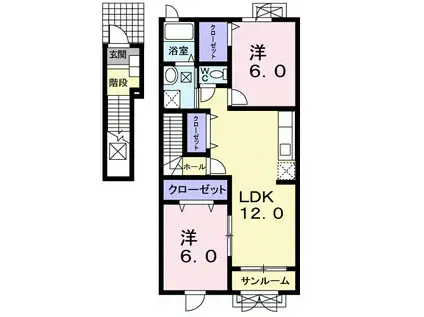 ポコ・ア・ポコ(2LDK/2階)の間取り写真