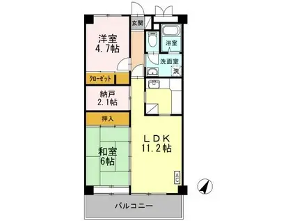 あいの風とやま鉄道 越中大門駅 徒歩76分 3階建 築26年(2LDK/3階)の間取り写真