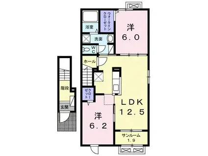 リバーサイドⅡ(2LDK/2階)の間取り写真