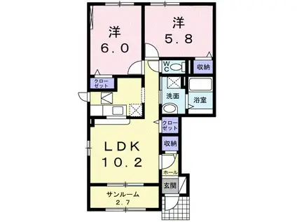 富山地鉄富山港線 城川原駅 徒歩5分 2階建 築13年(2LDK/1階)の間取り写真