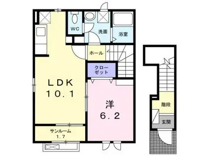 富山地鉄本線 新庄田中駅 徒歩2分 2階建 築13年(1LDK/2階)の間取り写真