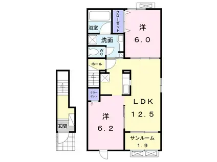 富山地鉄本線 越中荏原駅 徒歩20分 2階建 築5年(2LDK/2階)の間取り写真