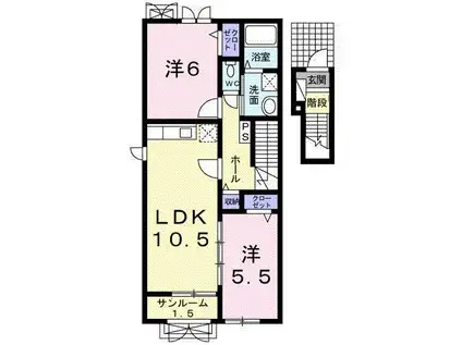 富山地鉄富山港線 萩浦小学校前駅 徒歩28分 2階建 築16年(2LDK/2階)の間取り写真