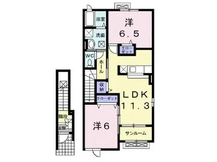 富山地鉄富山港線 競輪場前駅(富山) 徒歩2分 2階建 築18年(2LDK/2階)の間取り写真