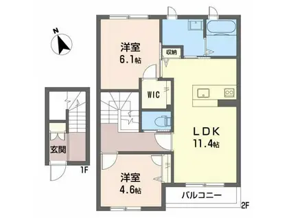 コンフォート・ドミール(2LDK/2階)の間取り写真