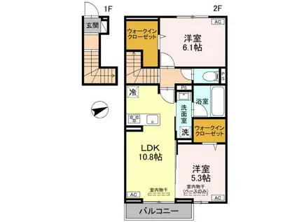 富山地鉄富山港線 奥田中学校前駅 徒歩6分 2階建 新築(2LDK/2階)の間取り写真