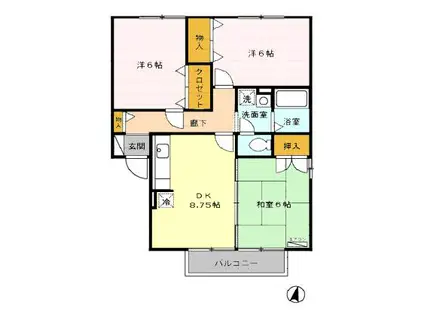富山地鉄不二越上滝 上堀駅 徒歩21分 2階建 築26年(3DK/2階)の間取り写真