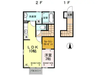 城端線 砺波駅 徒歩14分 2階建 築11年(1LDK/2階)の間取り写真