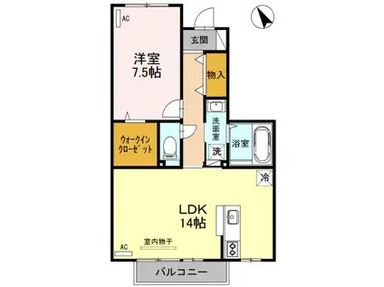 リビングタウン松若町A棟(1LDK/1階)の間取り写真