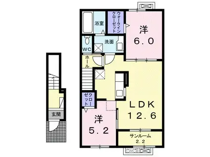 富山地鉄富山港線 萩浦小学校前駅 徒歩46分 2階建 築4年(2LDK/2階)の間取り写真
