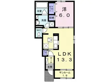 ビアーチュ・未来 B(1LDK/1階)の間取り写真