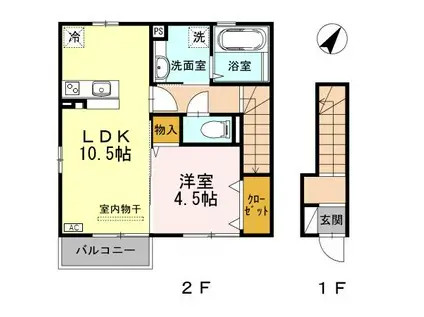 リアンA棟(1LDK/2階)の間取り写真