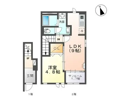 カナロアⅤ(1LDK/2階)の間取り写真