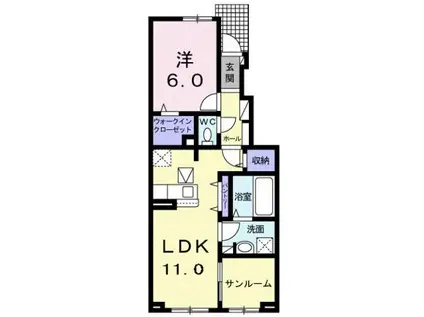 ベルモア向新庄Ⅱ(1LDK/1階)の間取り写真