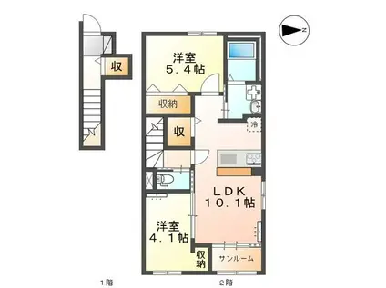 あいの風とやま鉄道 呉羽駅 徒歩20分 2階建 新築(2LDK/2階)の間取り写真