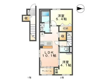 あいの風とやま鉄道 呉羽駅 徒歩20分 2階建 新築(2LDK/2階)の間取り写真