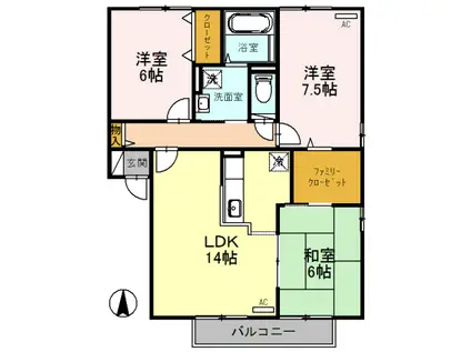 セジュール・ド・メモワールB(3LDK/2階)の間取り写真