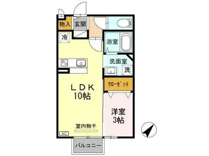 万葉線 坂下町駅 徒歩4分 2階建 築13年(1LDK/2階)の間取り写真