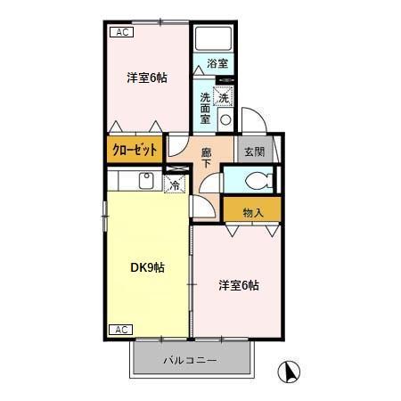ハピネス窪(2DK/2階)の間取り写真