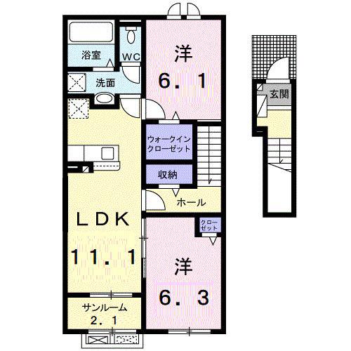 高山本線 東八尾駅 徒歩60分 2階建 築3年(2LDK/2階)の間取り写真