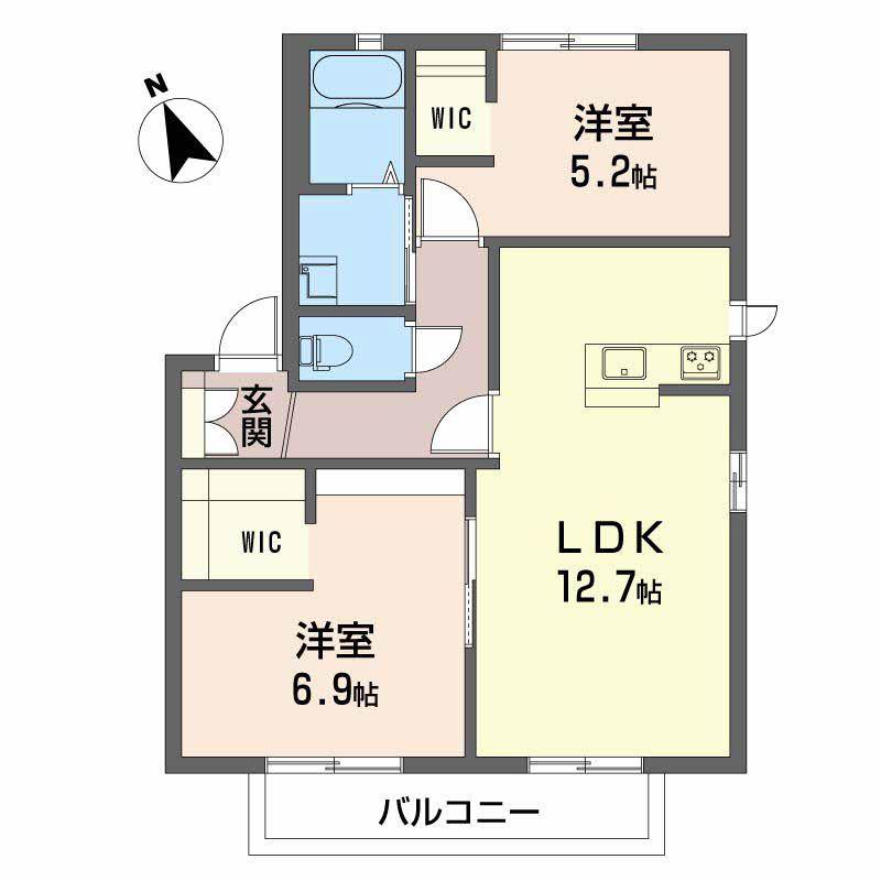 富山地鉄不二越上滝 朝菜町駅 徒歩52分 2階建 築27年(2LDK/2階)の間取り写真