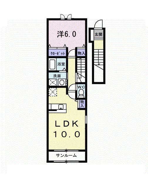 フラン・カーヴ(1LDK/2階)の間取り写真