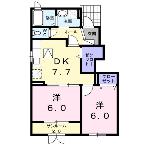 富山地鉄不二越上滝 大泉駅(富山) バス乗車時間:5分 中川原新町バス停で下車 徒歩5分 2階建 築12年(2DK/1階)の間取り写真