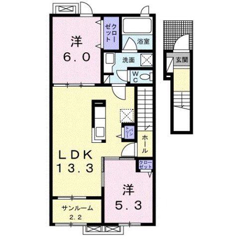 ソレイユ大門A(2LDK/2階)の間取り写真