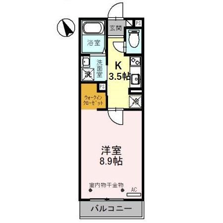 ハイエストヒル B棟(1K/2階)の間取り写真