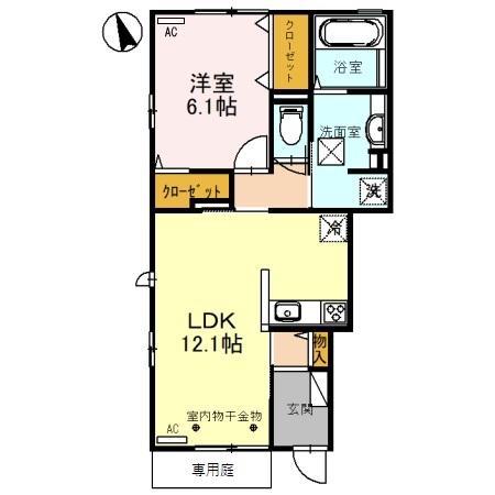 錦ガーデン 東(1LDK/1階)の間取り写真