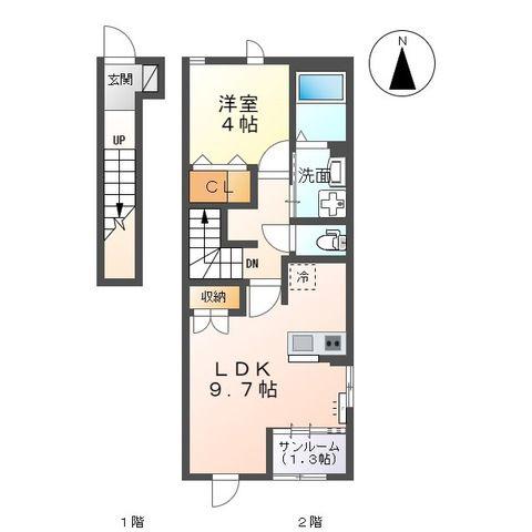 富山地鉄富山市内線 諏訪川原駅 徒歩5分 2階建 築2年(1LDK/2階)の間取り写真