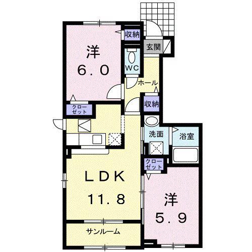 富山地鉄富山港線 萩浦小学校前駅 徒歩44分 2階建 築16年(2LDK/1階)の間取り写真