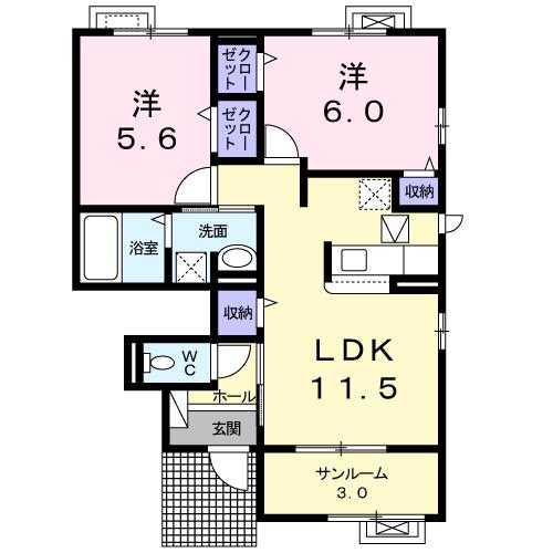 富山地鉄不二越上滝 大泉駅(富山) 徒歩19分 2階建 築6年(2LDK/1階)の間取り写真