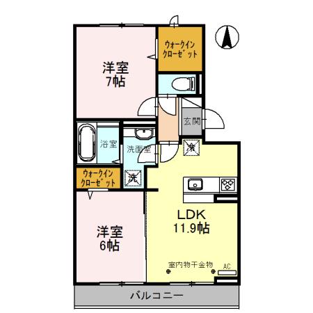富山地鉄富山市内線 大町駅(富山) 徒歩26分 3階建 築7年(2LDK/2階)の間取り写真