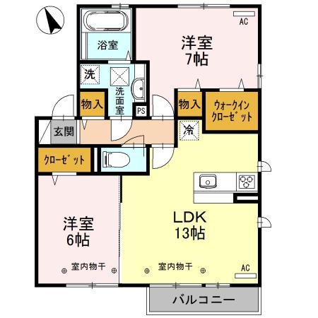 富山地鉄富山市内線 トヨタモビリティ富山Gスクエア五福前駅 徒歩25分 2階建 築9年(2LDK/1階)の間取り写真