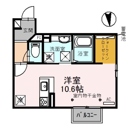 富山地鉄不二越上滝 朝菜町駅 徒歩44分 2階建 築5年(ワンルーム/1階)の間取り写真