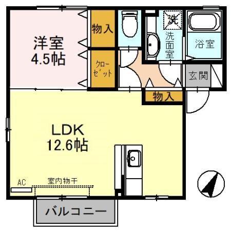 クレスト氷見 A(1LDK/2階)の間取り写真