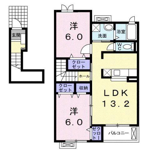 富山地鉄富山市内線 大町駅(富山) 徒歩3分 2階建 築19年(2LDK/2階)の間取り写真