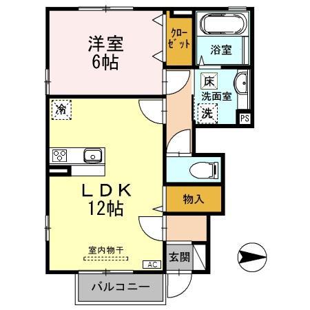 にゅうまごびれっじ2(1LDK/1階)の間取り写真